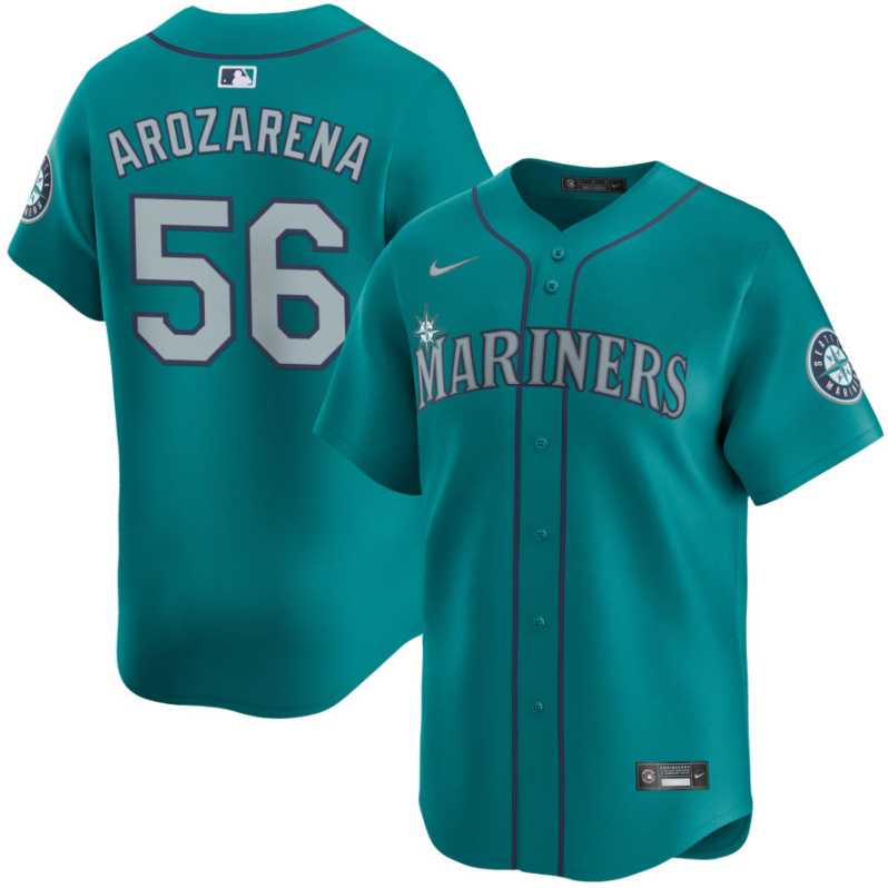 Mens Seattle Mariners #56 Randy Arozarena Aqua Alternate Limited Stitched jersey Dzhi